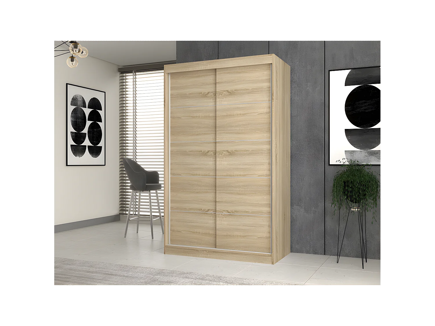 PAOLO - Armoire  à 2 portes coulissantes - Penderie L 120 cm - Dressing de chambre 2 portes