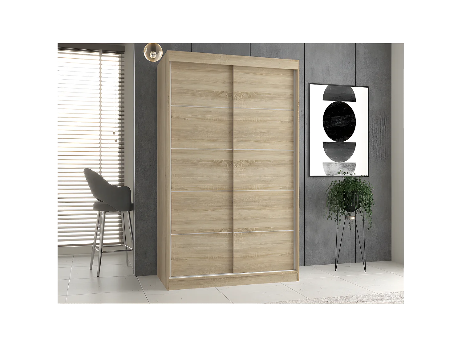 PAOLO - Armoire  à 2 portes coulissantes - Penderie L 120 cm - Dressing de chambre 2 portes