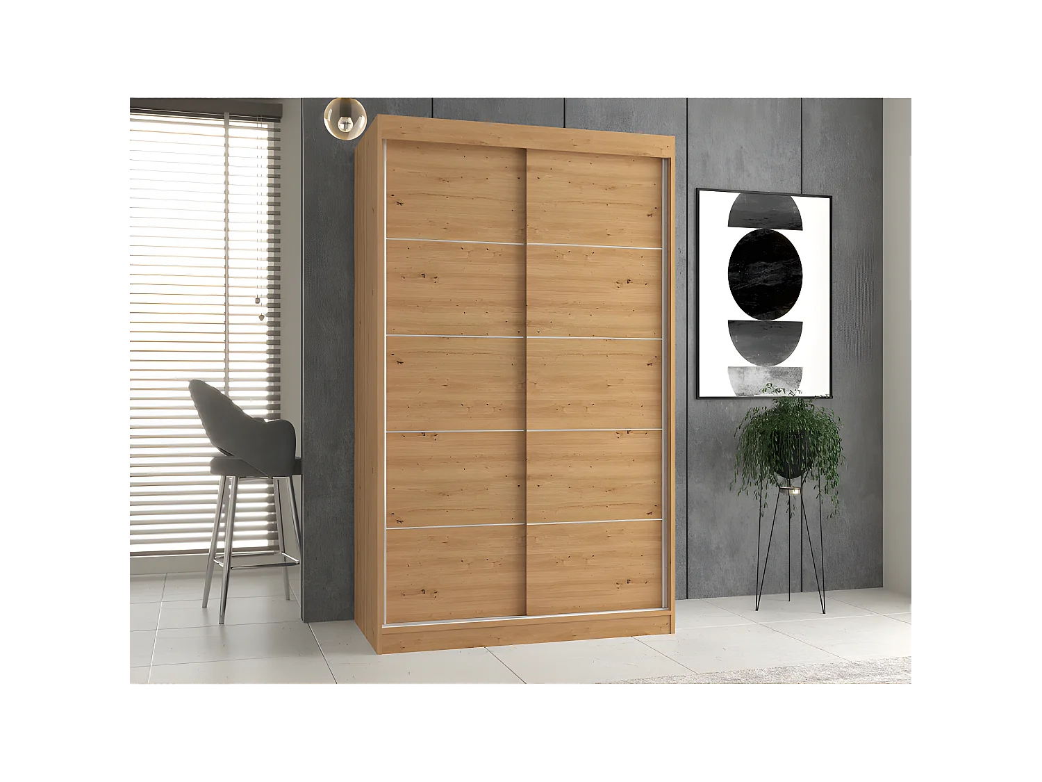 PAOLO - Armoire  à 2 portes coulissantes - Penderie L 120 cm - Dressing de chambre 2 portes