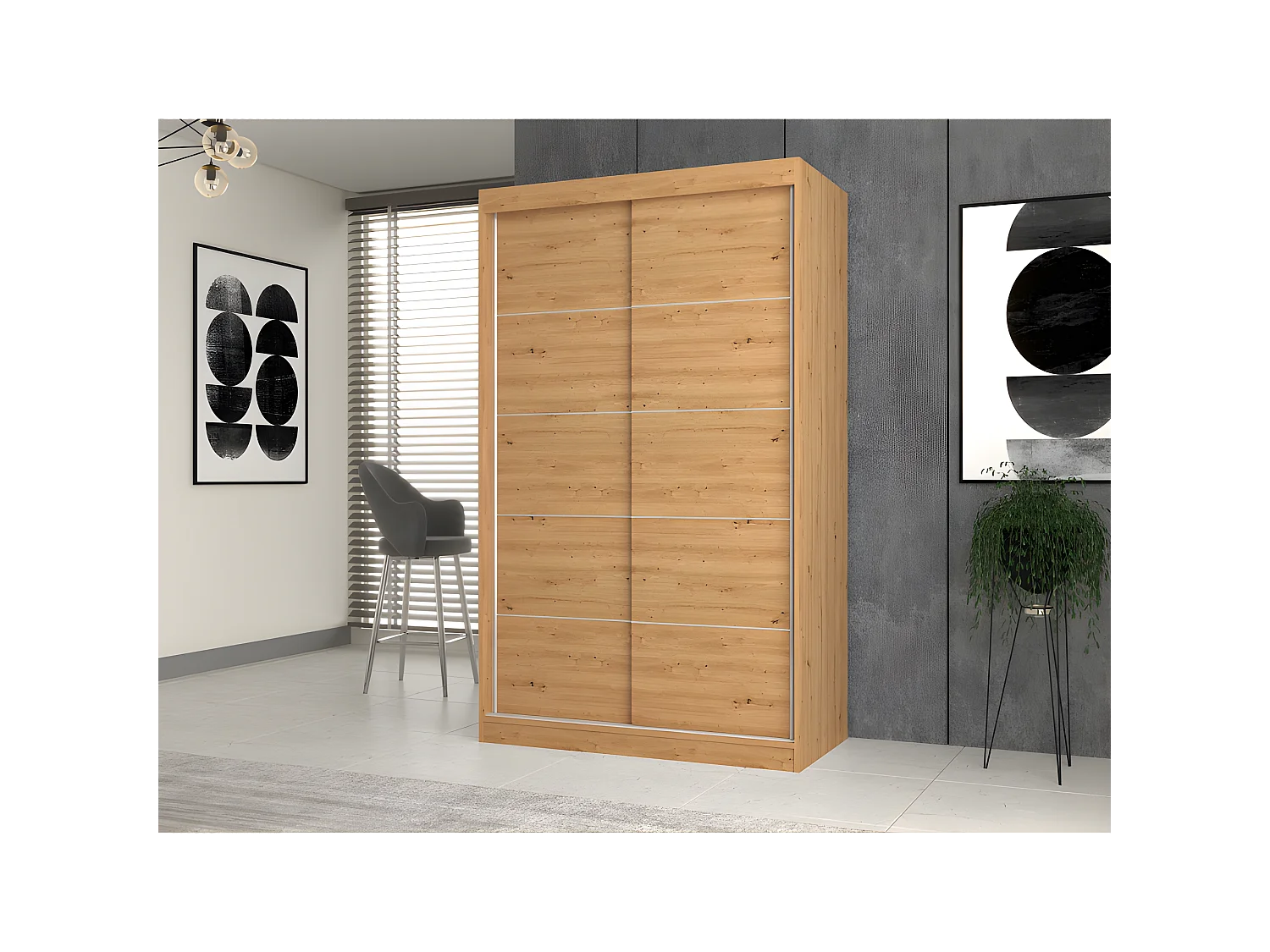 PAOLO - Armoire  à 2 portes coulissantes - Penderie L 120 cm - Dressing de chambre 2 portes