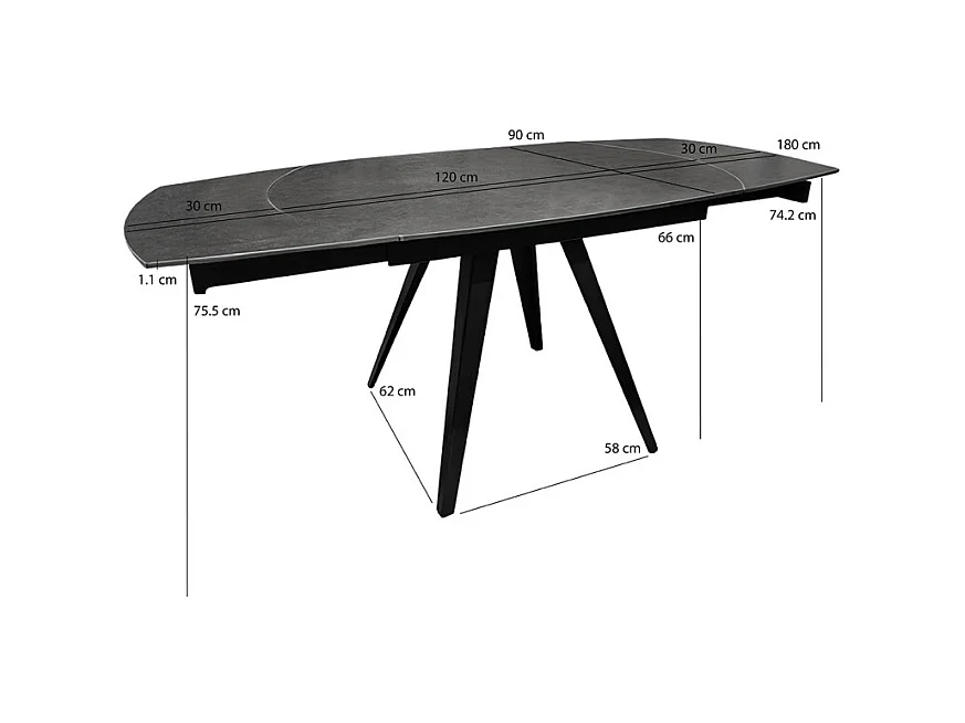 Table extensible ovale 120/180 cm céramique gris anthracite - ADELPHIA