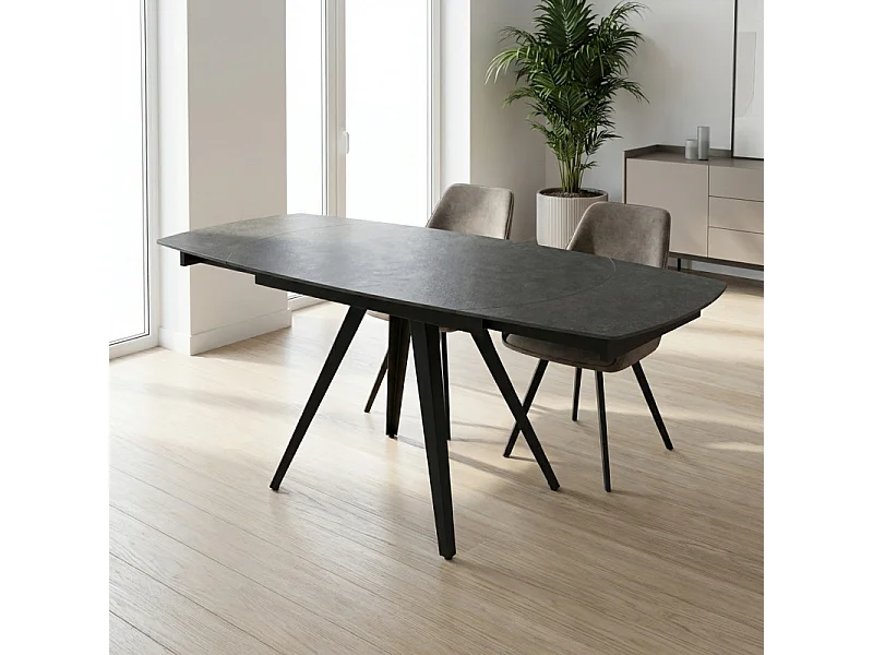 Table extensible ovale 120/180 cm céramique gris anthracite - ADELPHIA