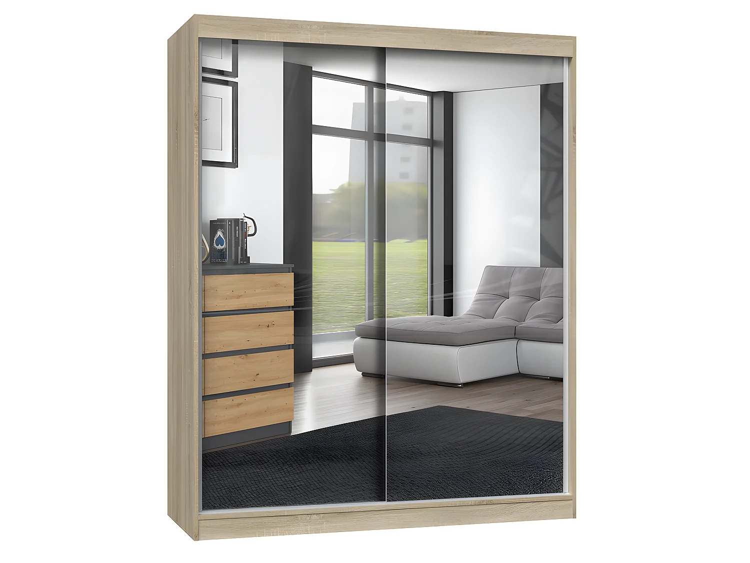 PAOLO - Armoire à 2 portes coulissantes - 2 miroirs - L. 160 cm - Dressing de chambre 2 portes