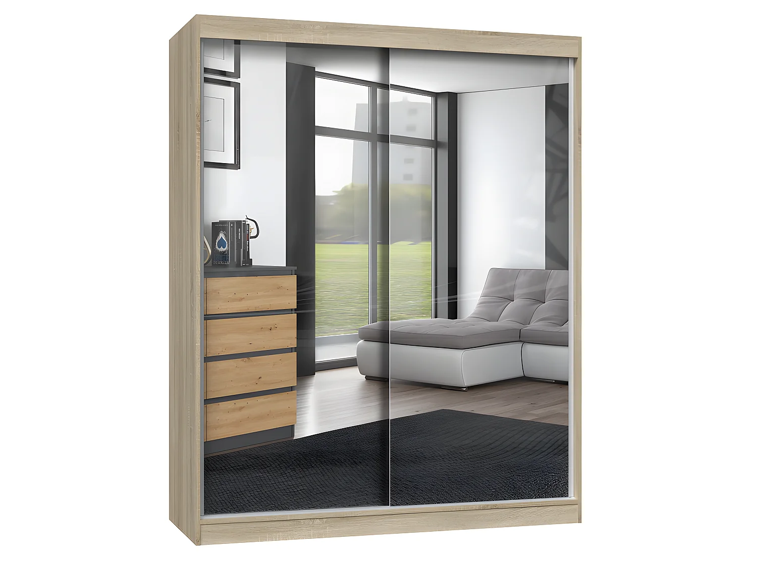 PAOLO - Schrank mit 2 Schiebetüren - 2 Spiegel - B. 160 cm - 2-türiges Ankleidezimmer