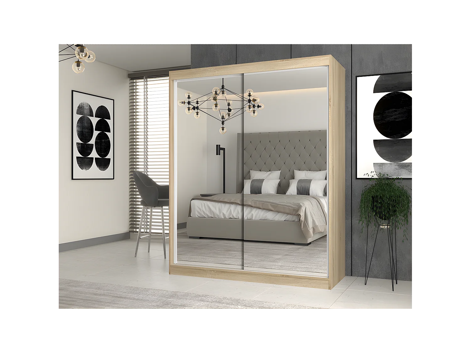 PAOLO - Schrank mit 2 Schiebetüren - 2 Spiegel - B. 160 cm - 2-türiges Ankleidezimmer