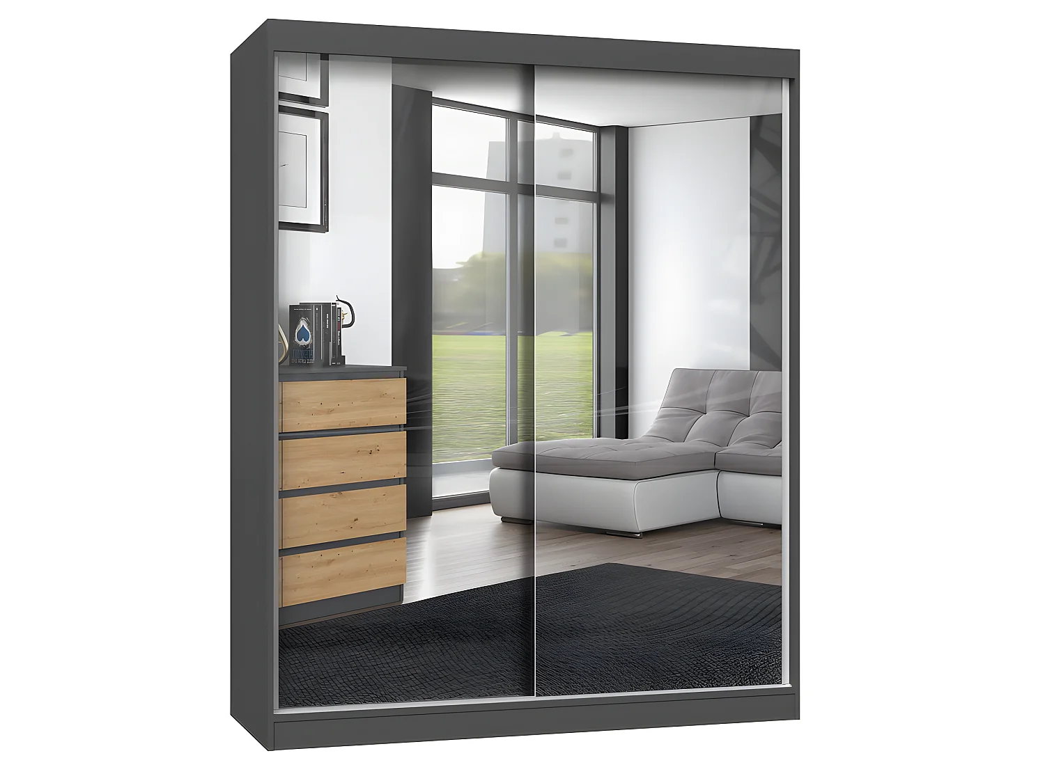 PAOLO - Schrank mit 2 Schiebetüren - 2 Spiegel - B. 160 cm - 2-türiges Ankleidezimmer