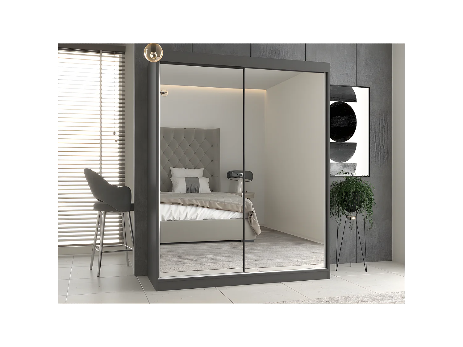 PAOLO - Schrank mit 2 Schiebetüren - 2 Spiegel - B. 160 cm - 2-türiges Ankleidezimmer