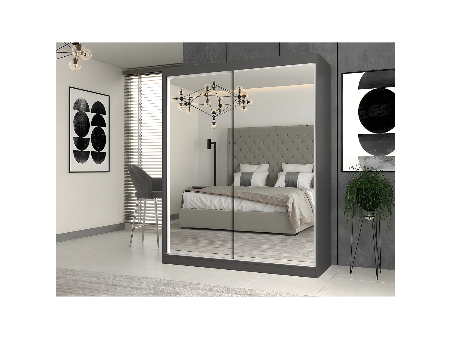 PAOLO - Schrank mit 2 Schiebetüren - 2 Spiegel - B. 160 cm - 2-türiges Ankleidezimmer