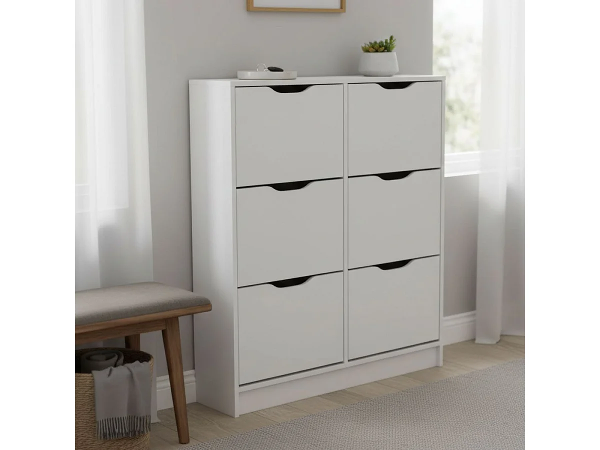 JENNY - Meuble à Chaussures Blanc 6 Compartiments