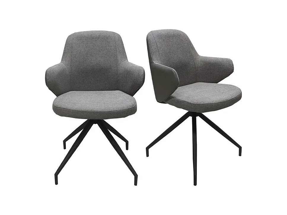 Lot de 2 chaises rotatives 180° tissu chiné et simili gris - DUFFY