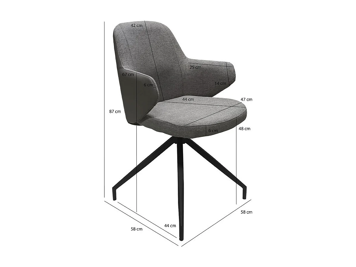 Lot de 2 chaises rotatives 180° tissu chiné et simili gris - DUFFY