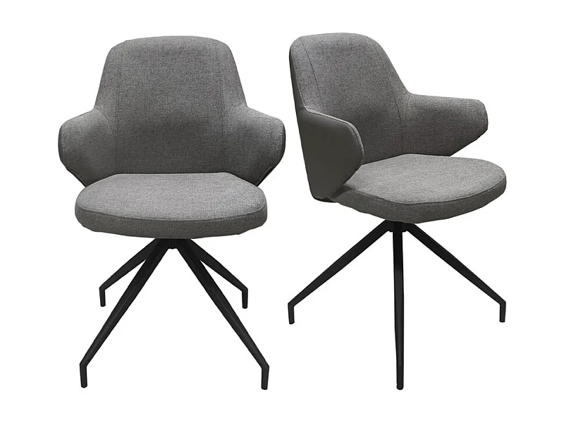 Lot de 2 chaises rotatives 180° tissu chiné et simili gris - DUFFY