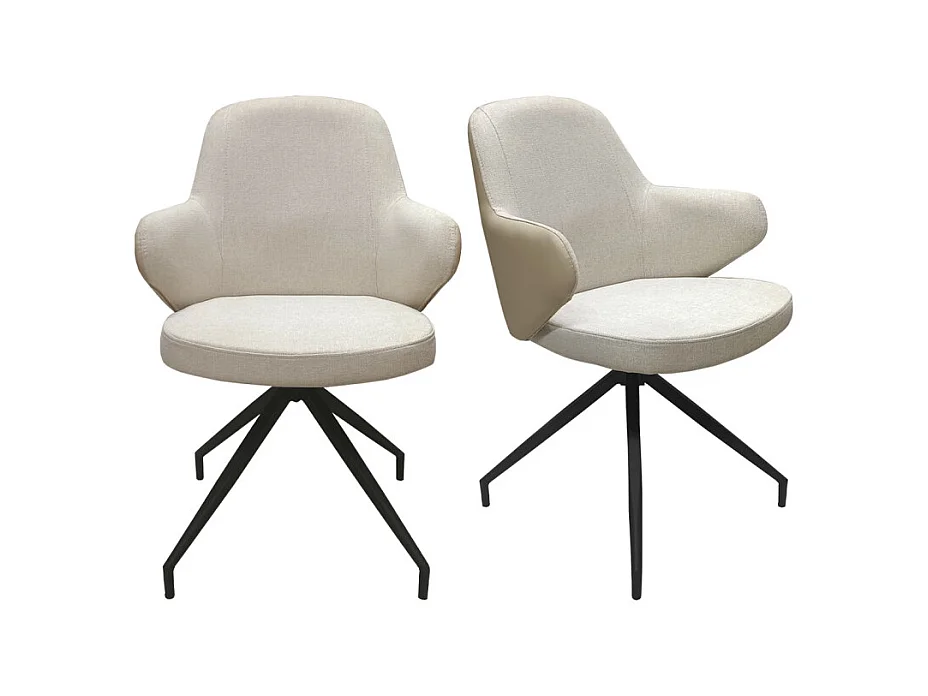 Lot de 2 chaises rotatives 180° tissu chiné et simili beige - DUFFY