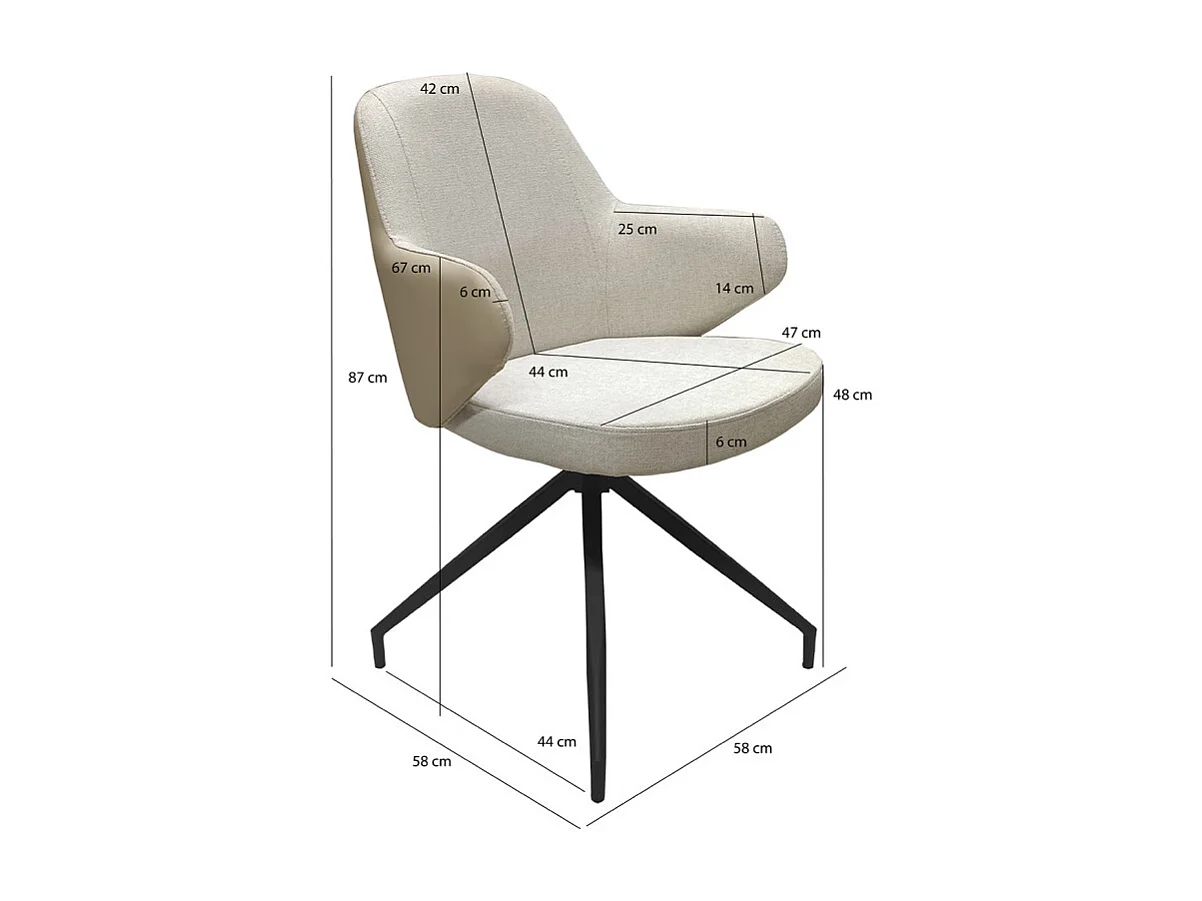 Lot de 2 chaises rotatives 180° tissu chiné et simili beige - DUFFY