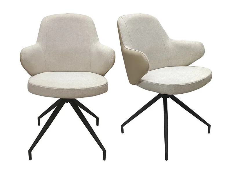 Lot de 2 chaises rotatives 180° tissu chiné et simili beige - DUFFY