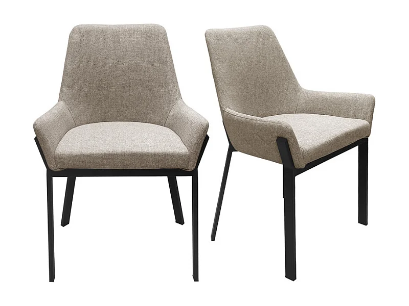 Lot 2 chaises tissu chiné capitonné taupe pieds métal noir - CERAMIK