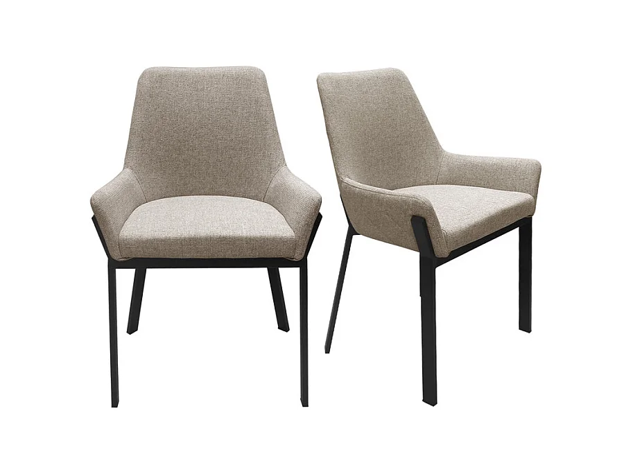 Lot 2 chaises tissu chiné capitonné taupe pieds métal noir - CERAMIK