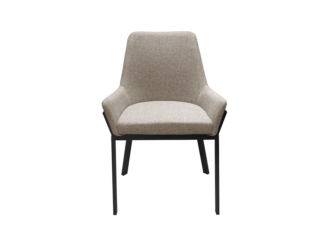 Lot 2 chaises tissu chiné capitonné taupe pieds métal noir - CERAMIK