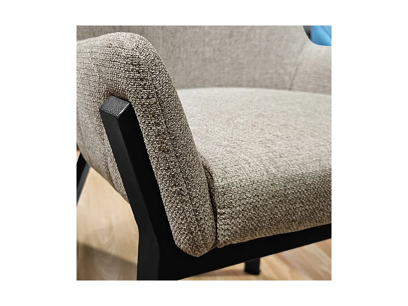 Lot 2 chaises tissu chiné capitonné taupe pieds métal noir - CERAMIK