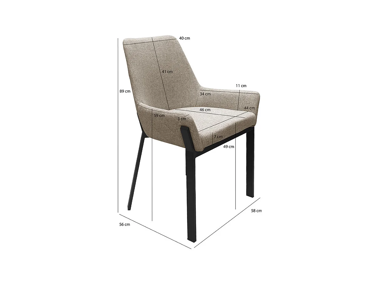 Lot 2 chaises tissu chiné capitonné taupe pieds métal noir - CERAMIK