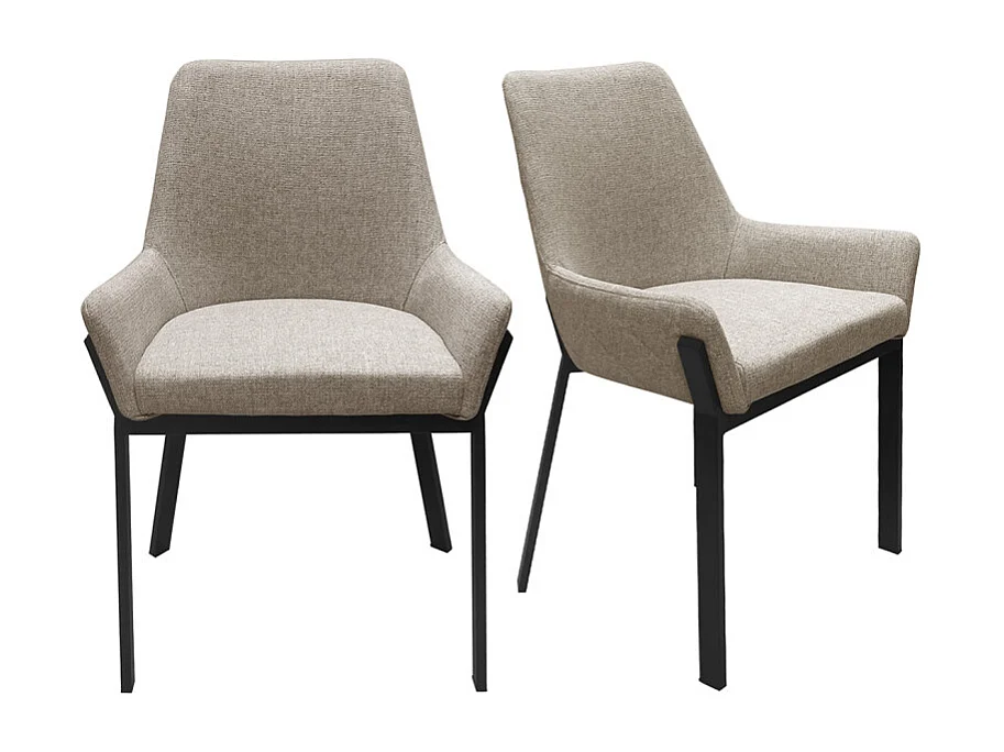 Lot 2 chaises tissu chiné capitonné taupe pieds métal noir - CERAMIK