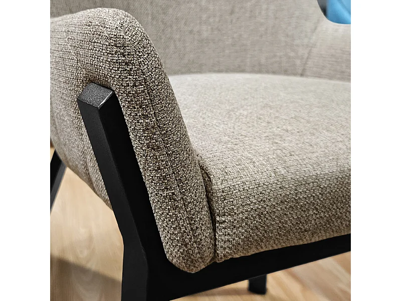 Lot 2 chaises tissu chiné capitonné taupe pieds métal noir - CERAMIK