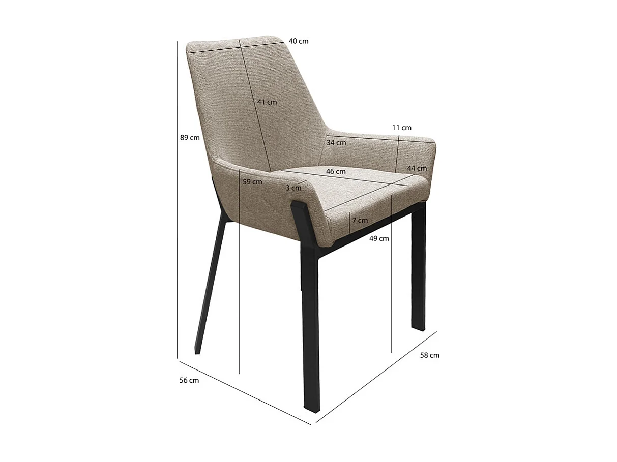 Lot 2 chaises tissu chiné capitonné taupe pieds métal noir - CERAMIK