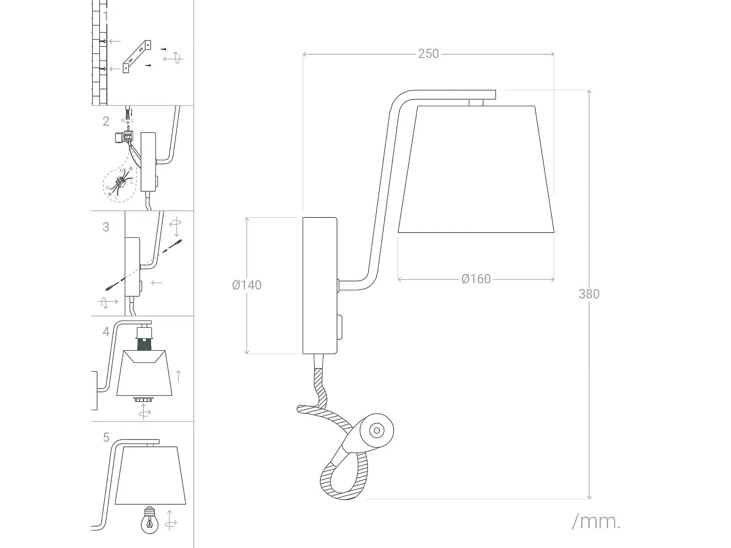 Lámpara de Pared de Metal con Flexo LED de Lectura Kuomba