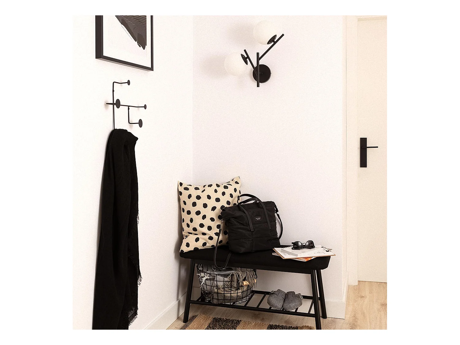 Lámpara de Pared de Metal y Cristal Balts Negro