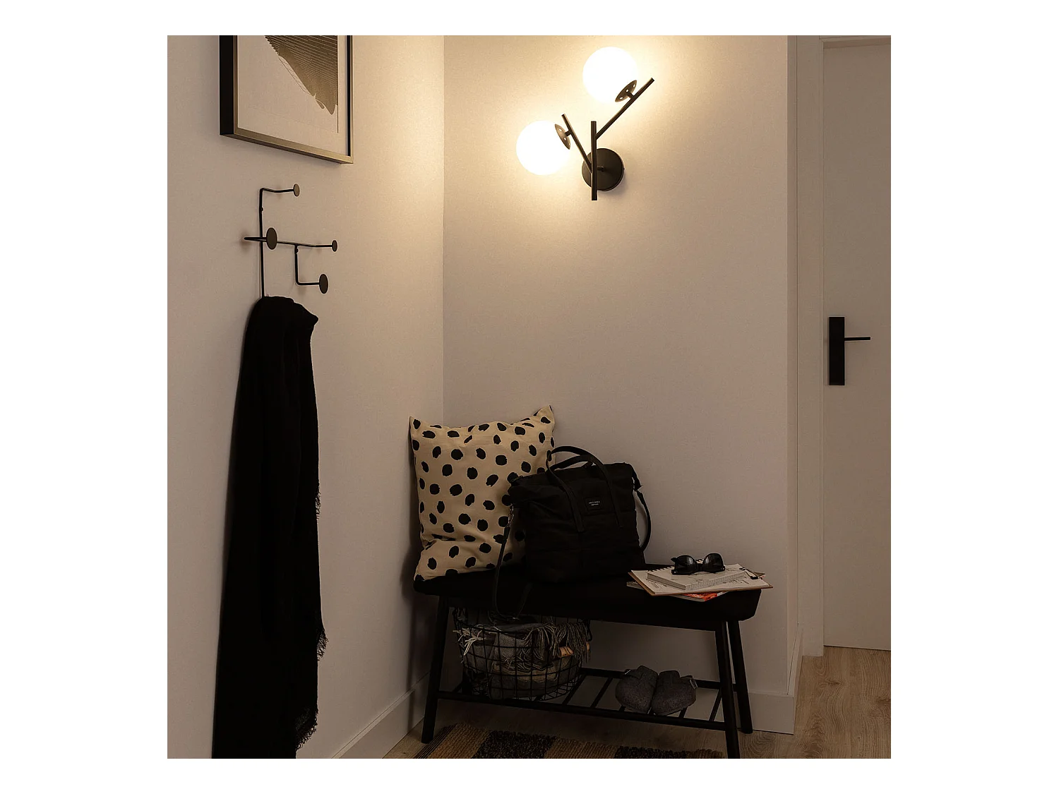 Lámpara de Pared de Metal y Cristal Balts Negro