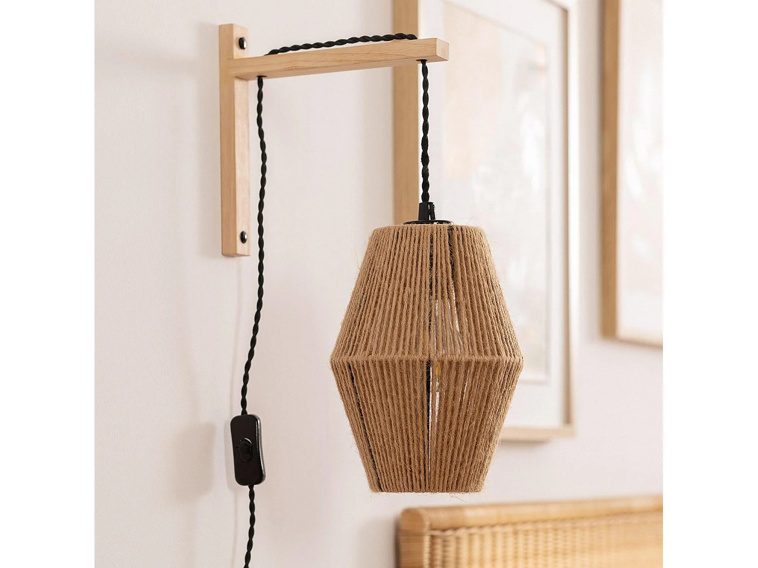 Lampe Murale Bois et Corde Ikal Naturel