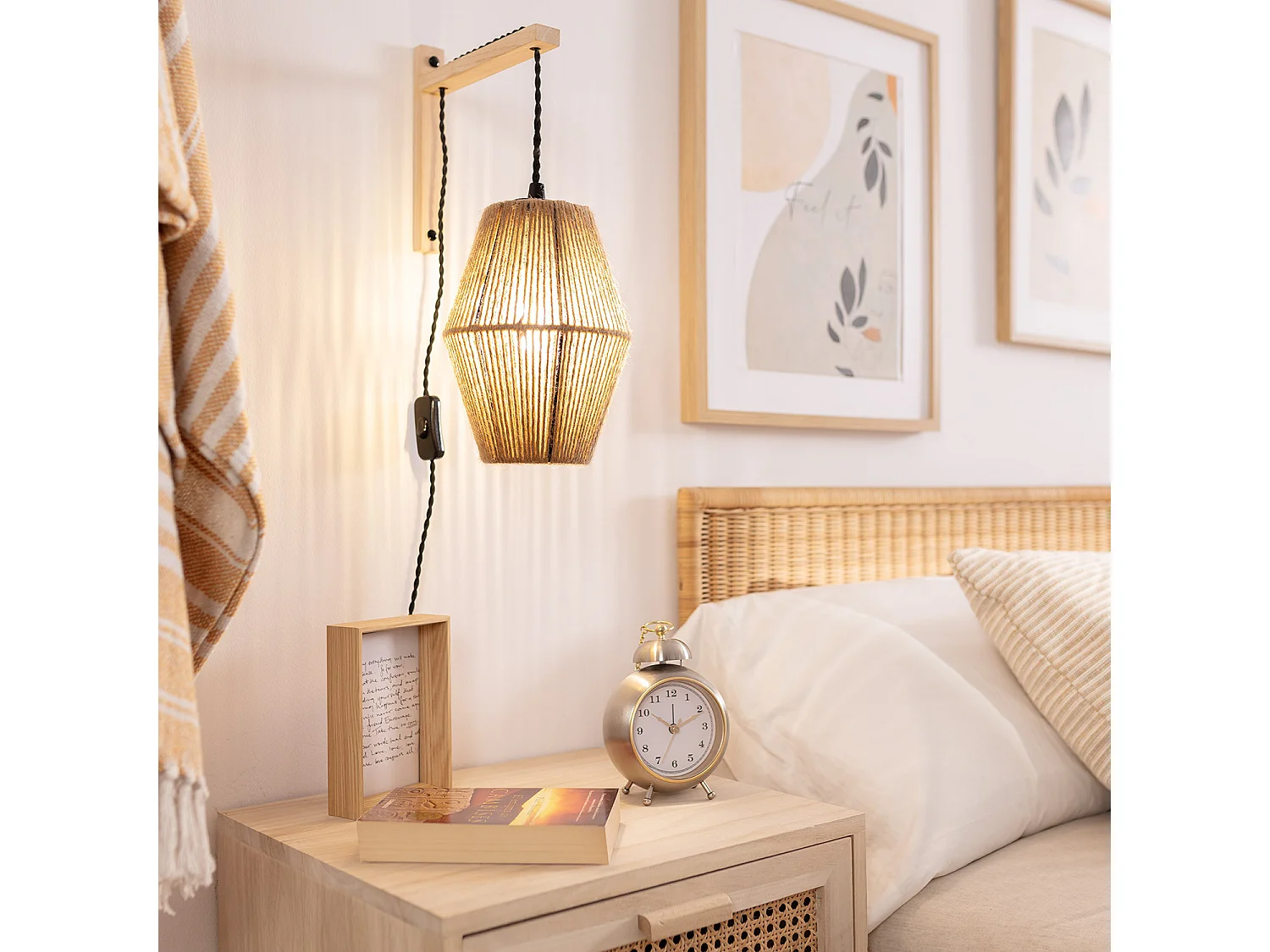Lampe Murale Bois et Corde Ikal Naturel