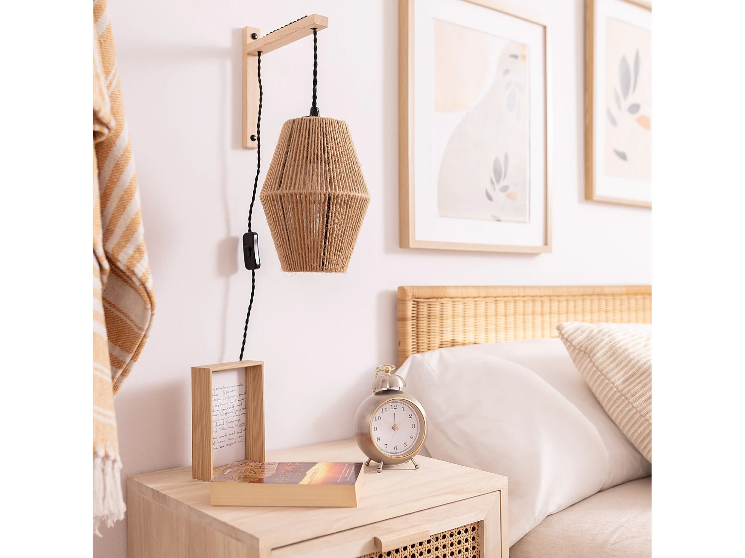 Lampe Murale Bois et Corde Ikal Naturel