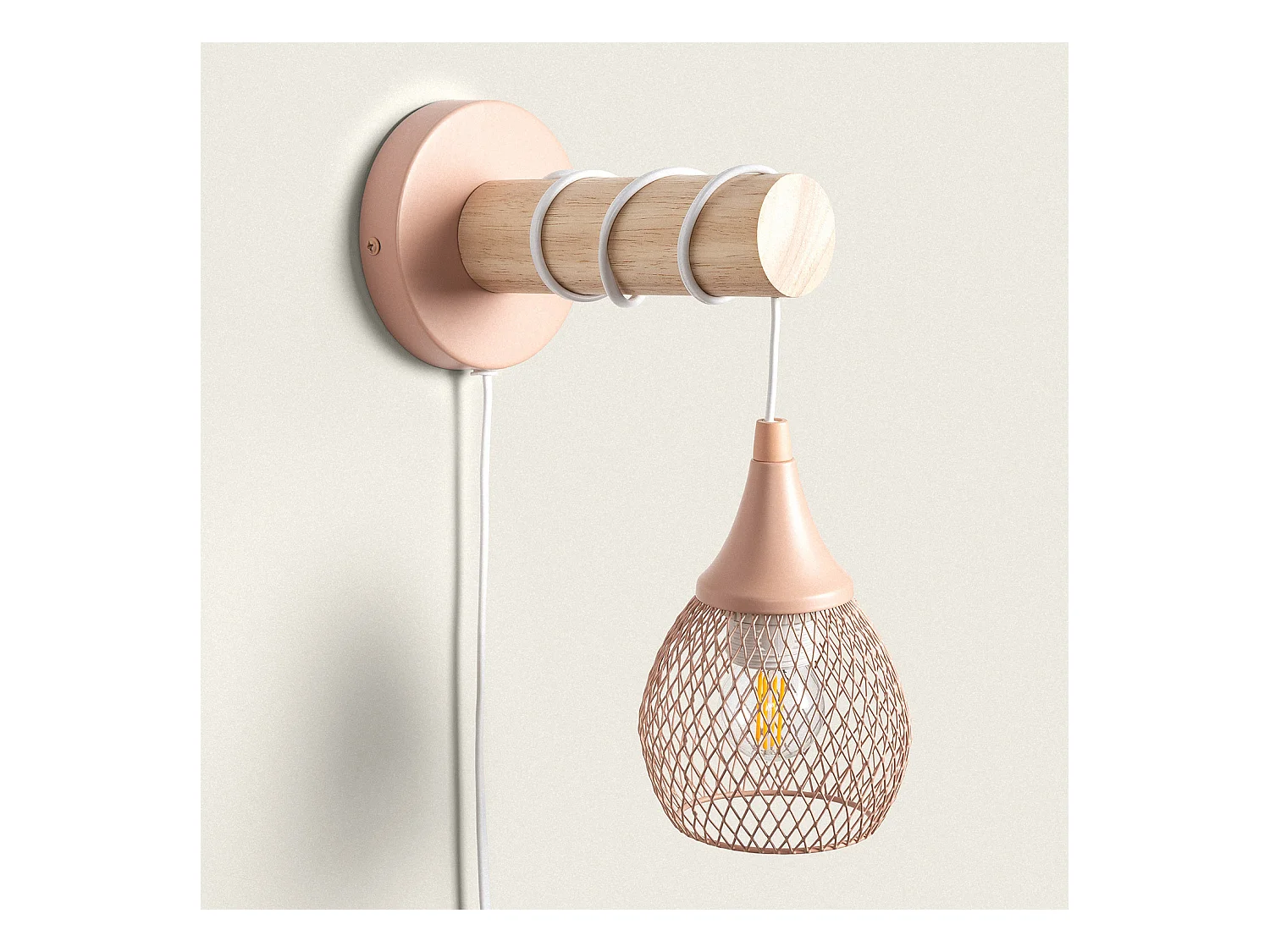 Lampada da Parete Legno e Metallo Monah Rosa Pastello