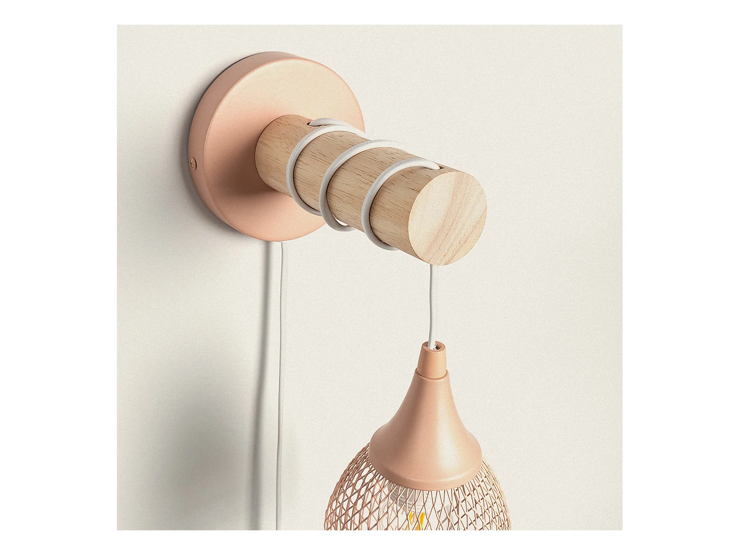 Lampada da Parete Legno e Metallo Monah Rosa Pastello