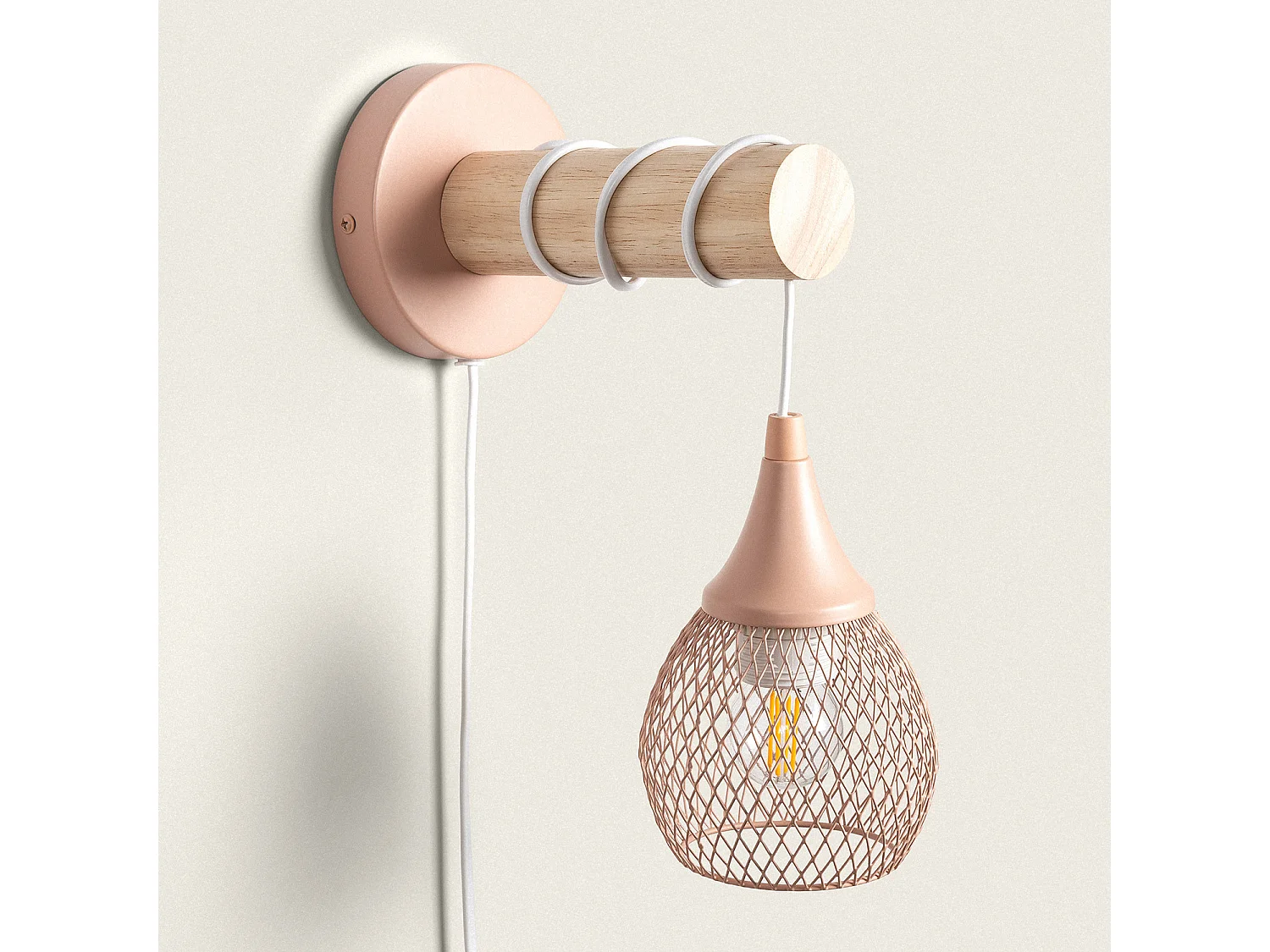 Lampe Murale Bois et Métal Monah Rose pastel