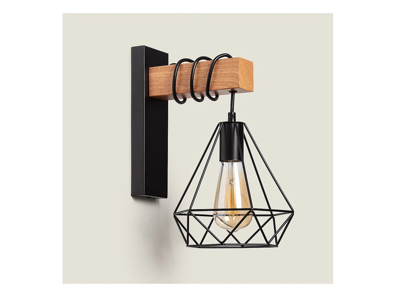 Lámpara de Pared de Metal y Madera Sardo Negro