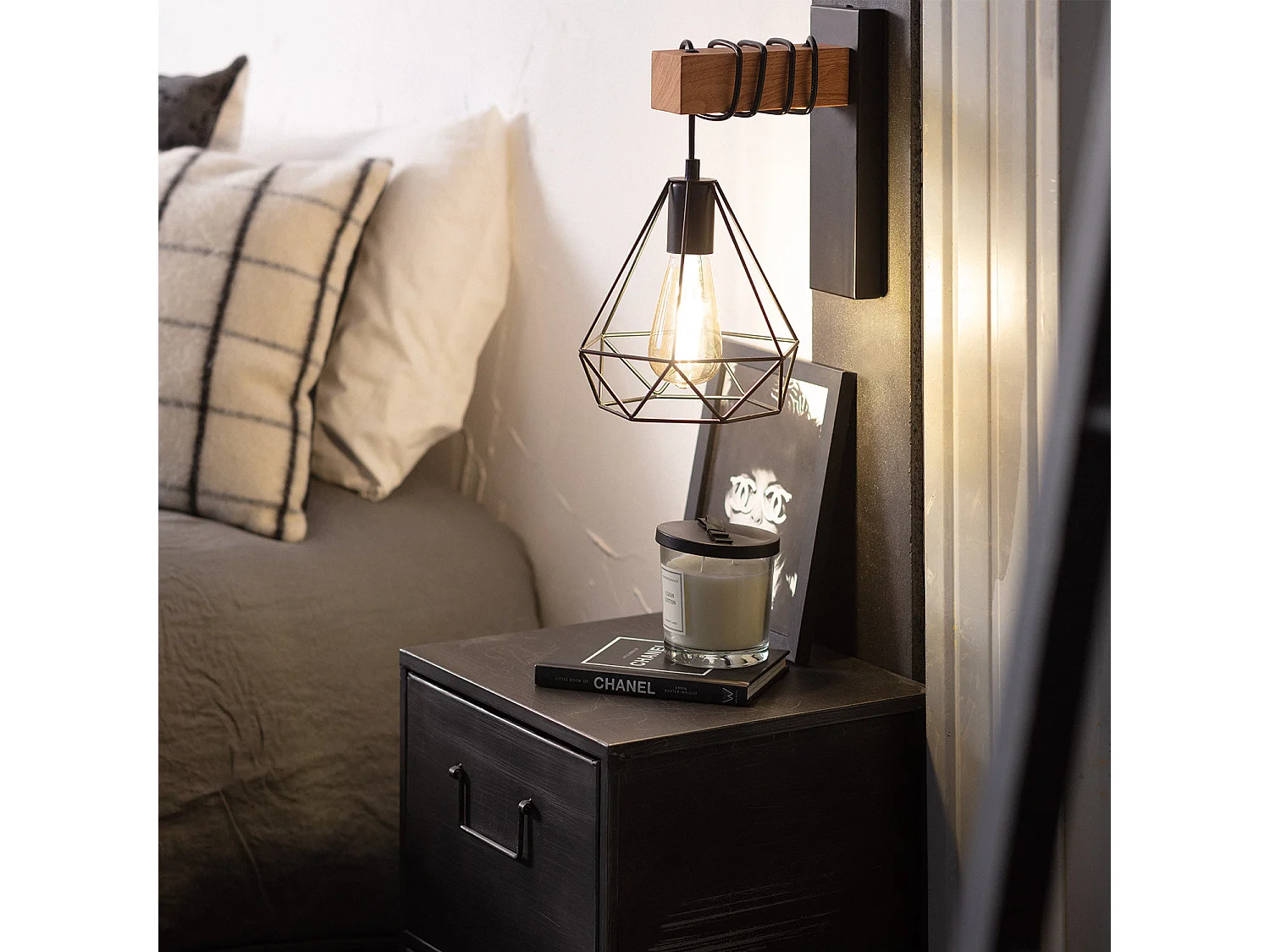 Lampe Murale Métal et Bois Sardo Noir