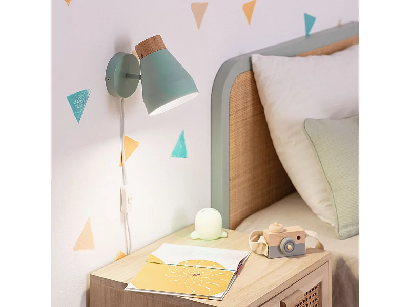 Lampe Murale Métal et Bois Lypo Vert Céladon