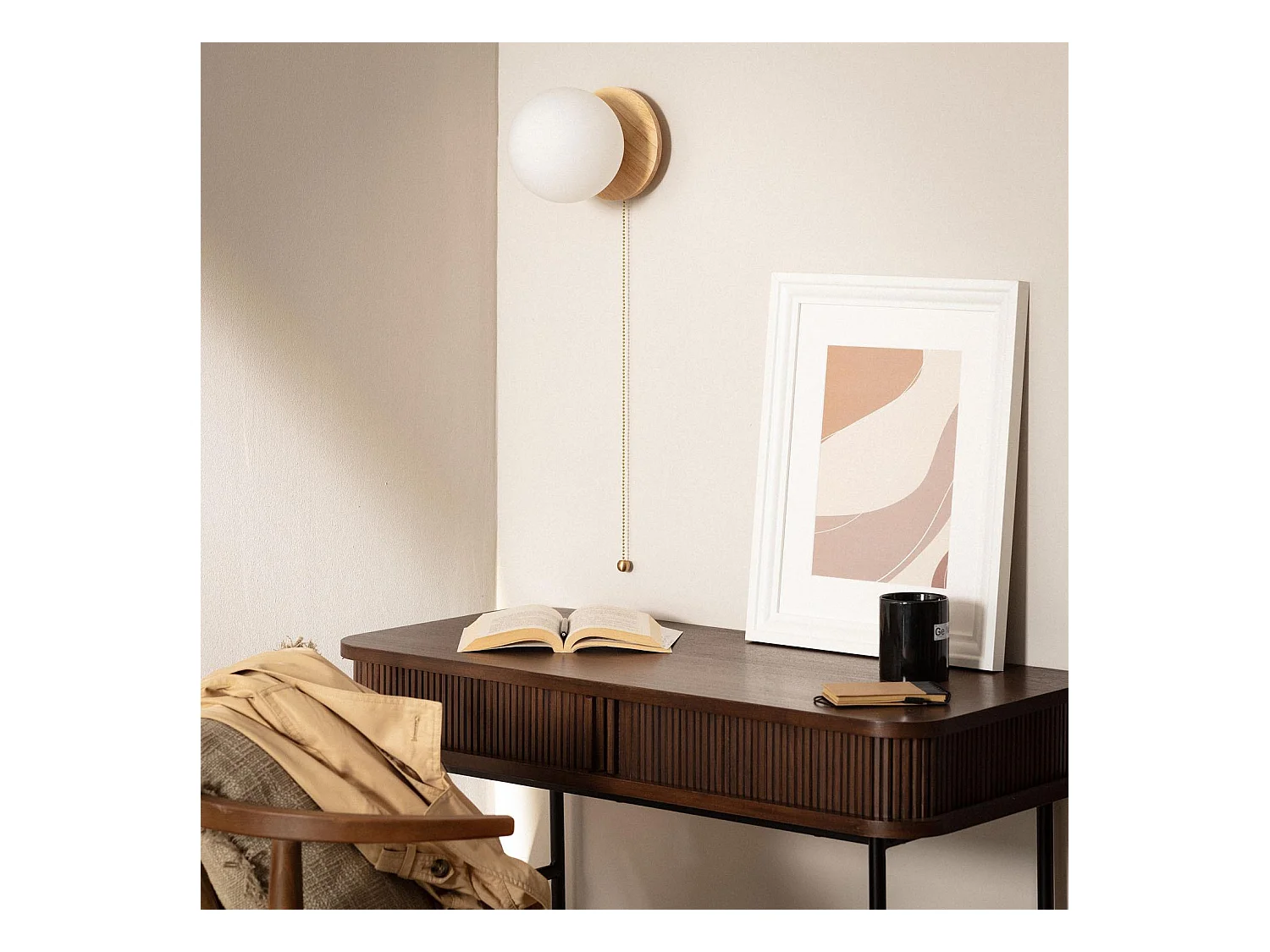 Applique Murale Bois et Verre Gold Orbit  Naturel