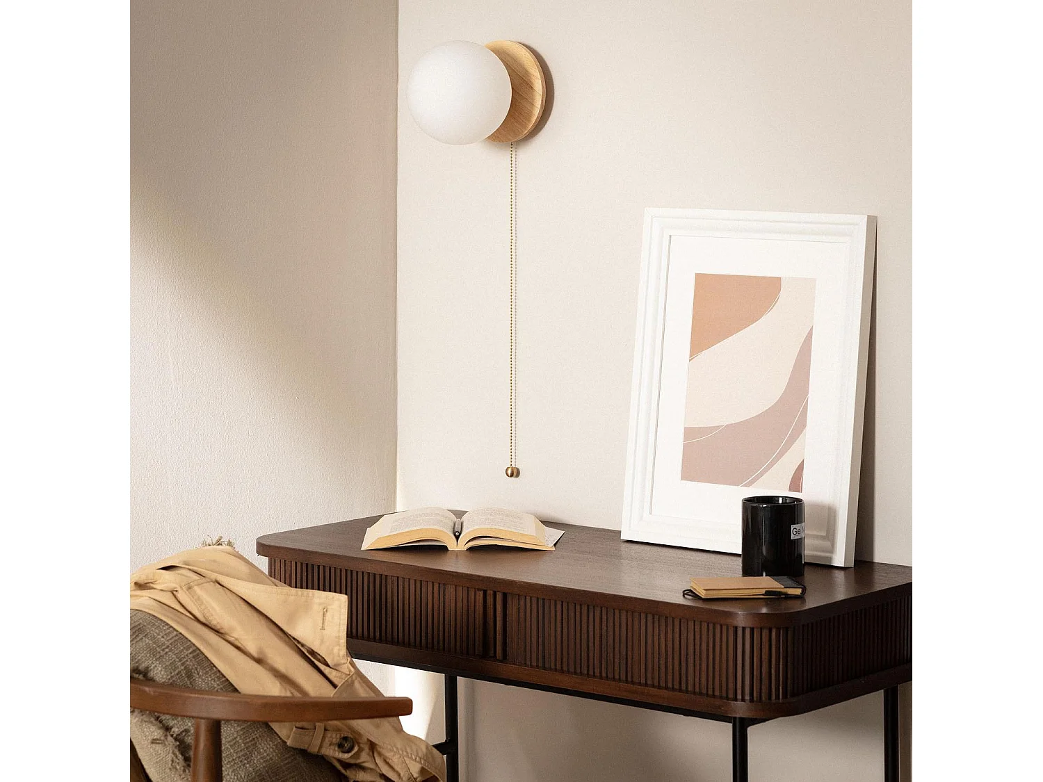 Applique Murale Bois et Verre Gold Orbit  Naturel