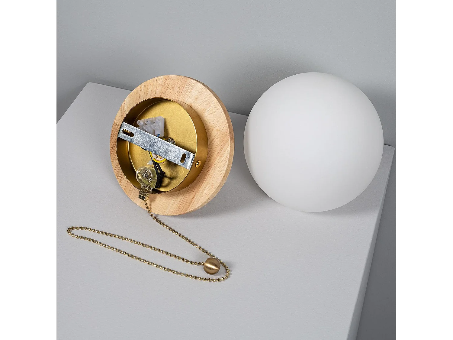 Applique Murale Bois et Verre Gold Orbit  Naturel