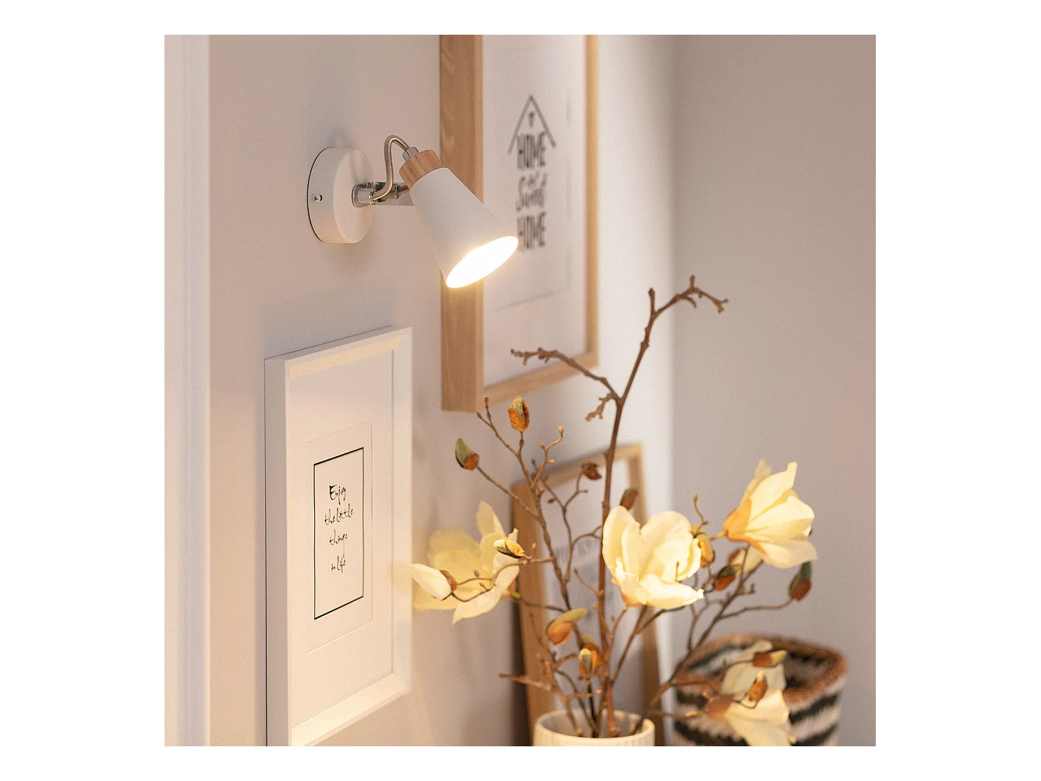 Lámpara de Pared Orientable Metal y Madera 1 Foco Mara Blanco