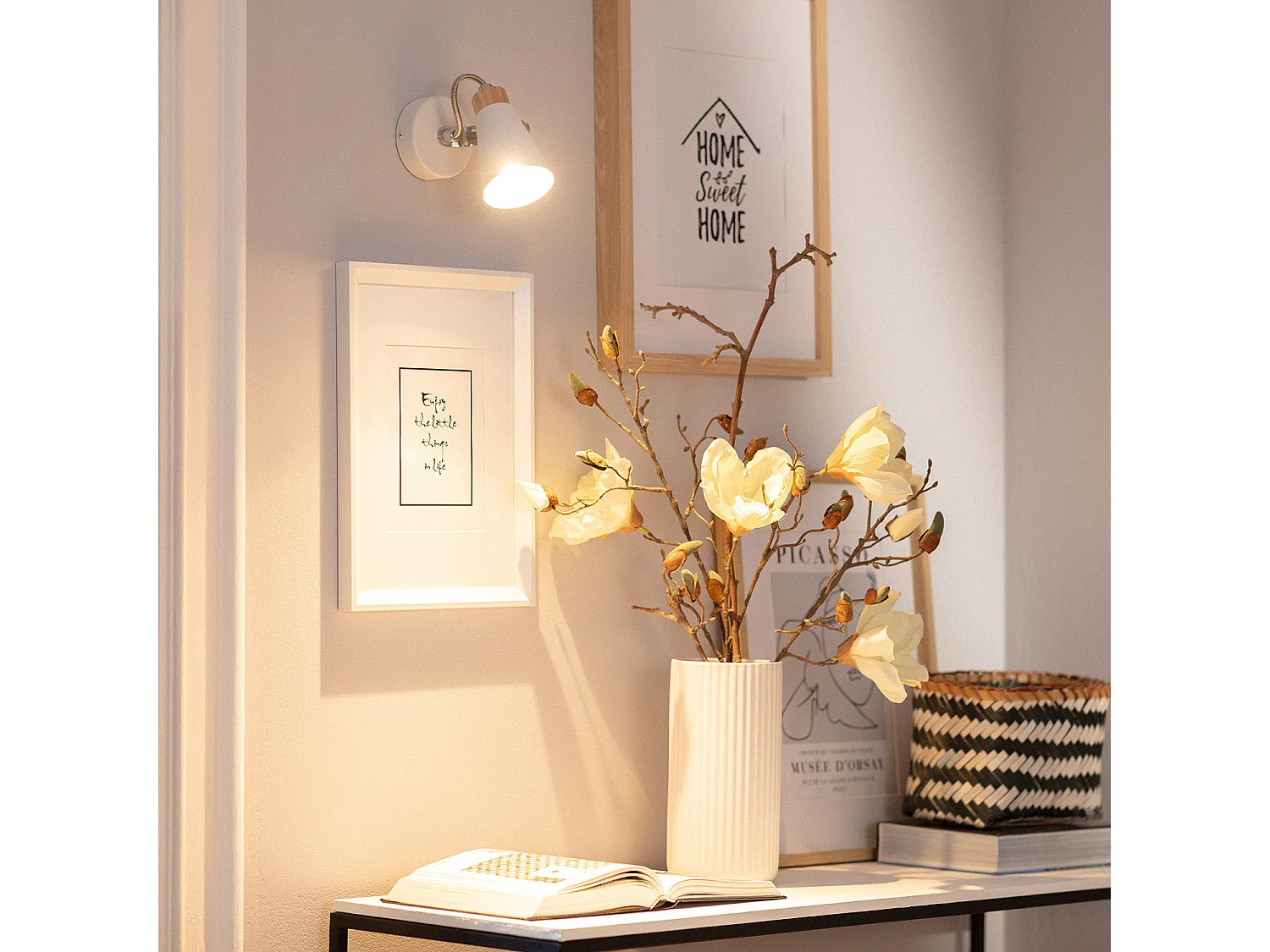 Lampe Murale Orientable Métal et Bois Mara 1 Spot  Blanc