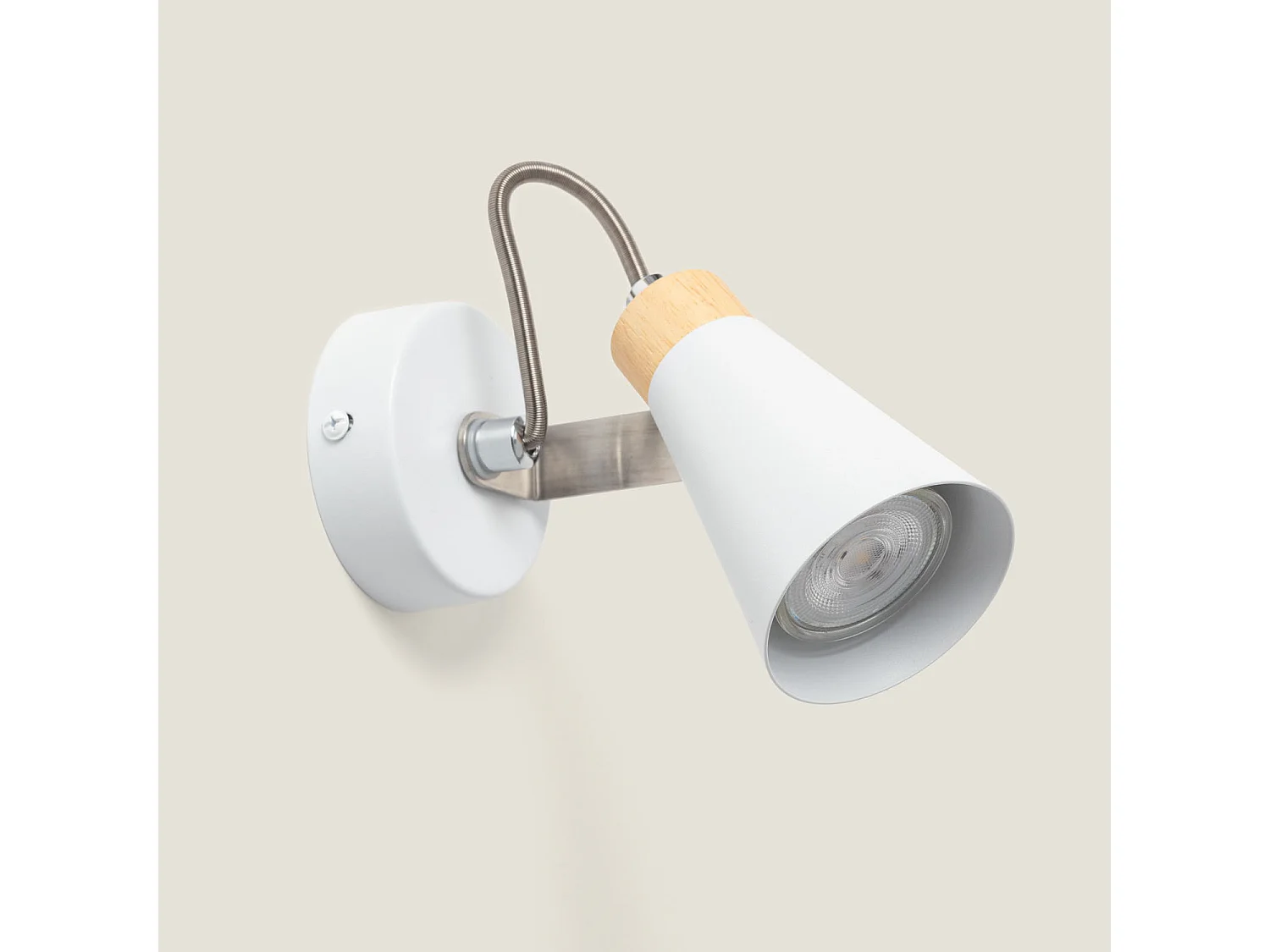 Lámpara de Pared Orientable Metal y Madera 1 Foco Mara Blanco