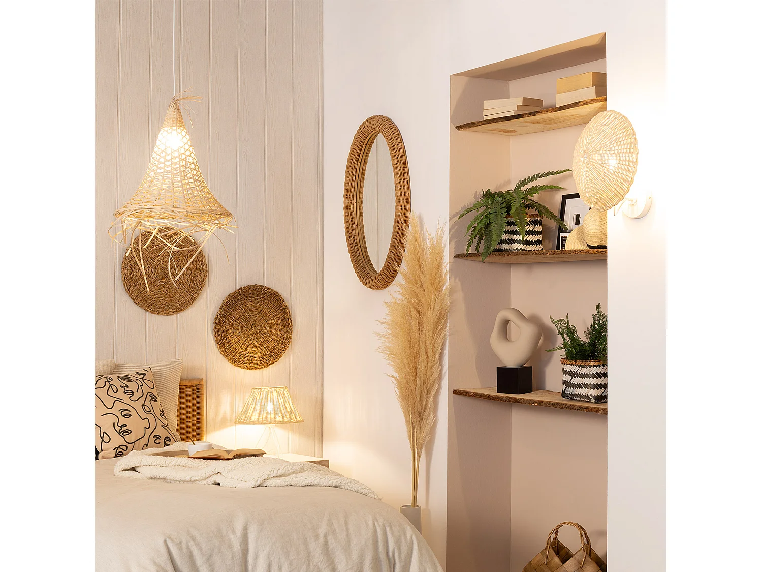 Applique Murale Rotin Salmor Blanc