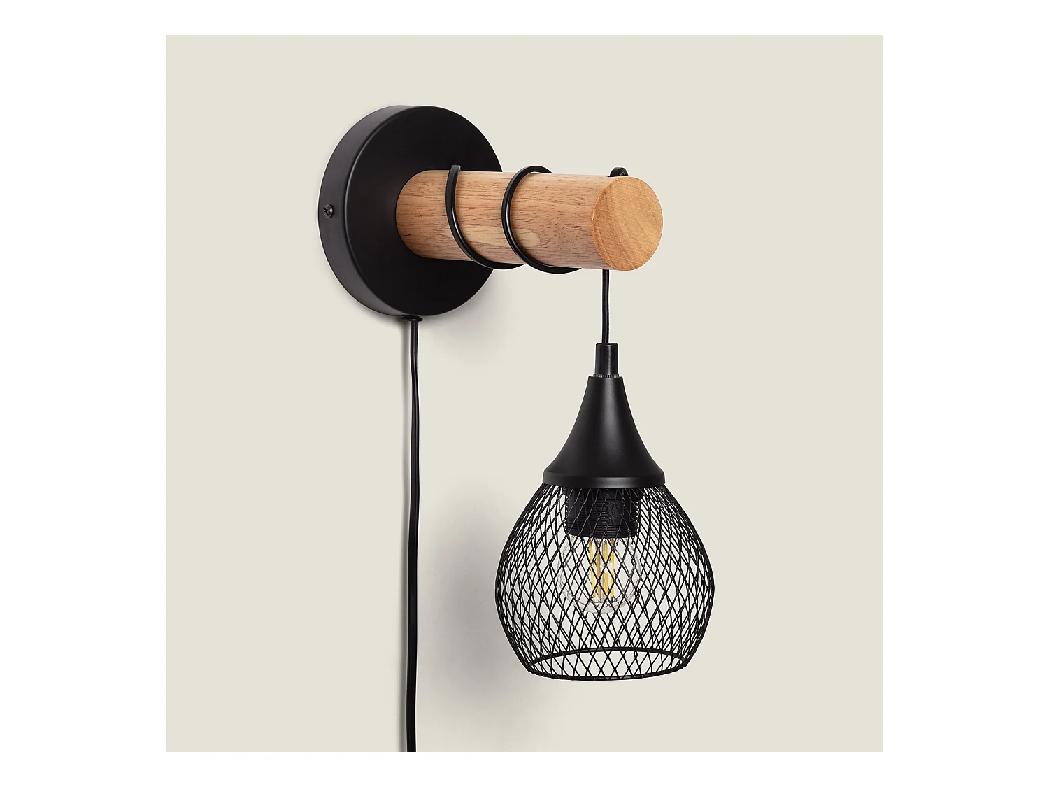 Lampada da Parete Legno e Metallo Monah Nero