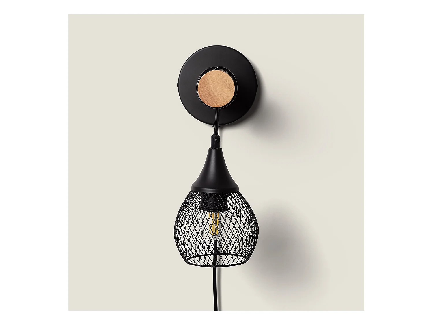 Lampada da Parete Legno e Metallo Monah Nero