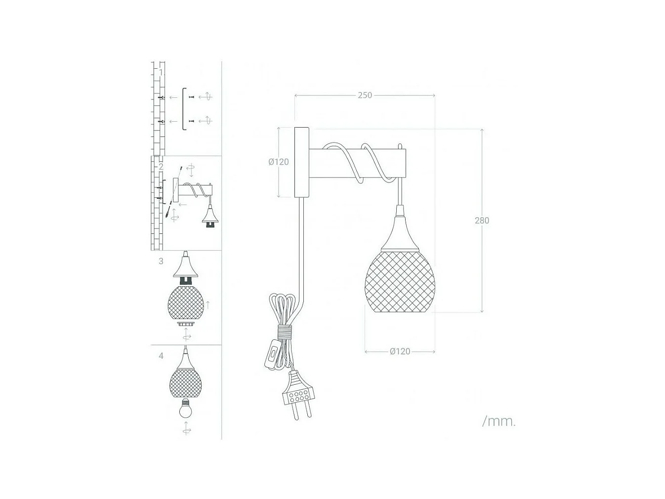 Lampada da Parete Legno e Metallo Monah Nero