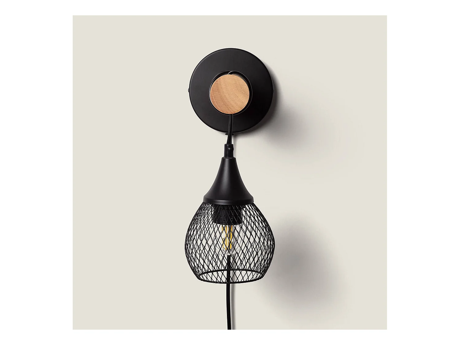 Lampada da Parete Legno e Metallo Monah Nero